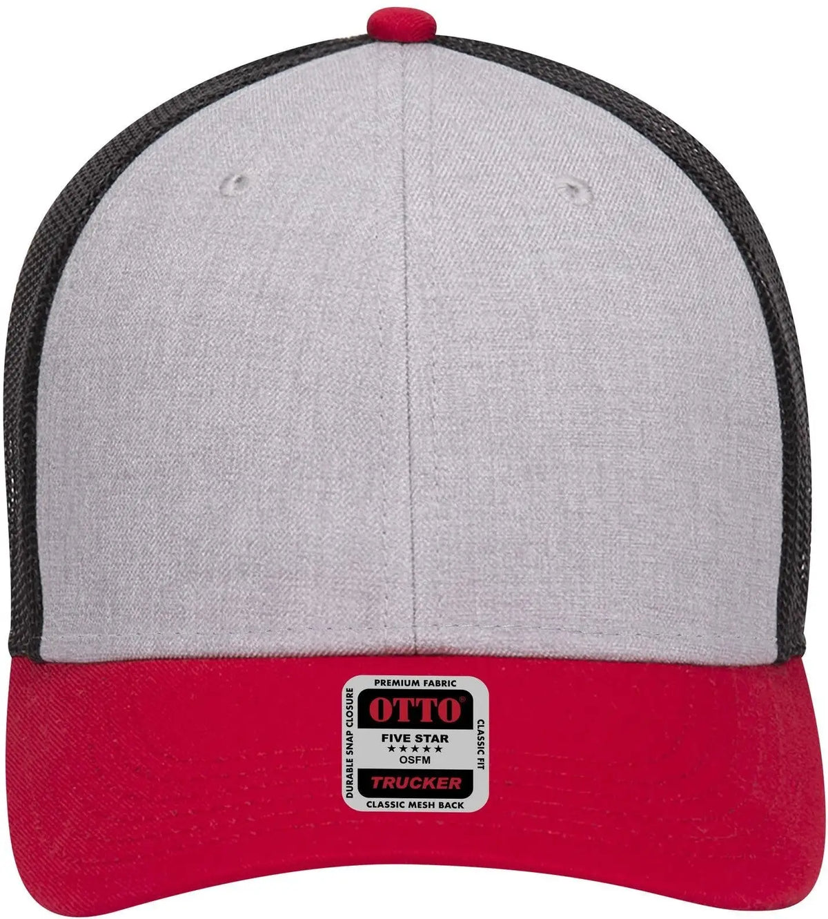 Otto 83-1239 6 Panel Low Profile Mesh Back Trucker Cap - Red/heathergry/black - 1/2’’ - 7 5/8’’