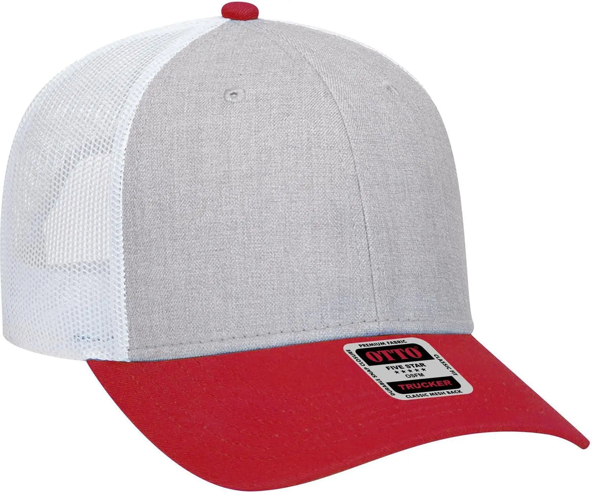 Otto 83-1239 6 Panel Low Profile Mesh Back Trucker Cap - Red/heathergry/white - 1/2’’ - 7 5/8’’