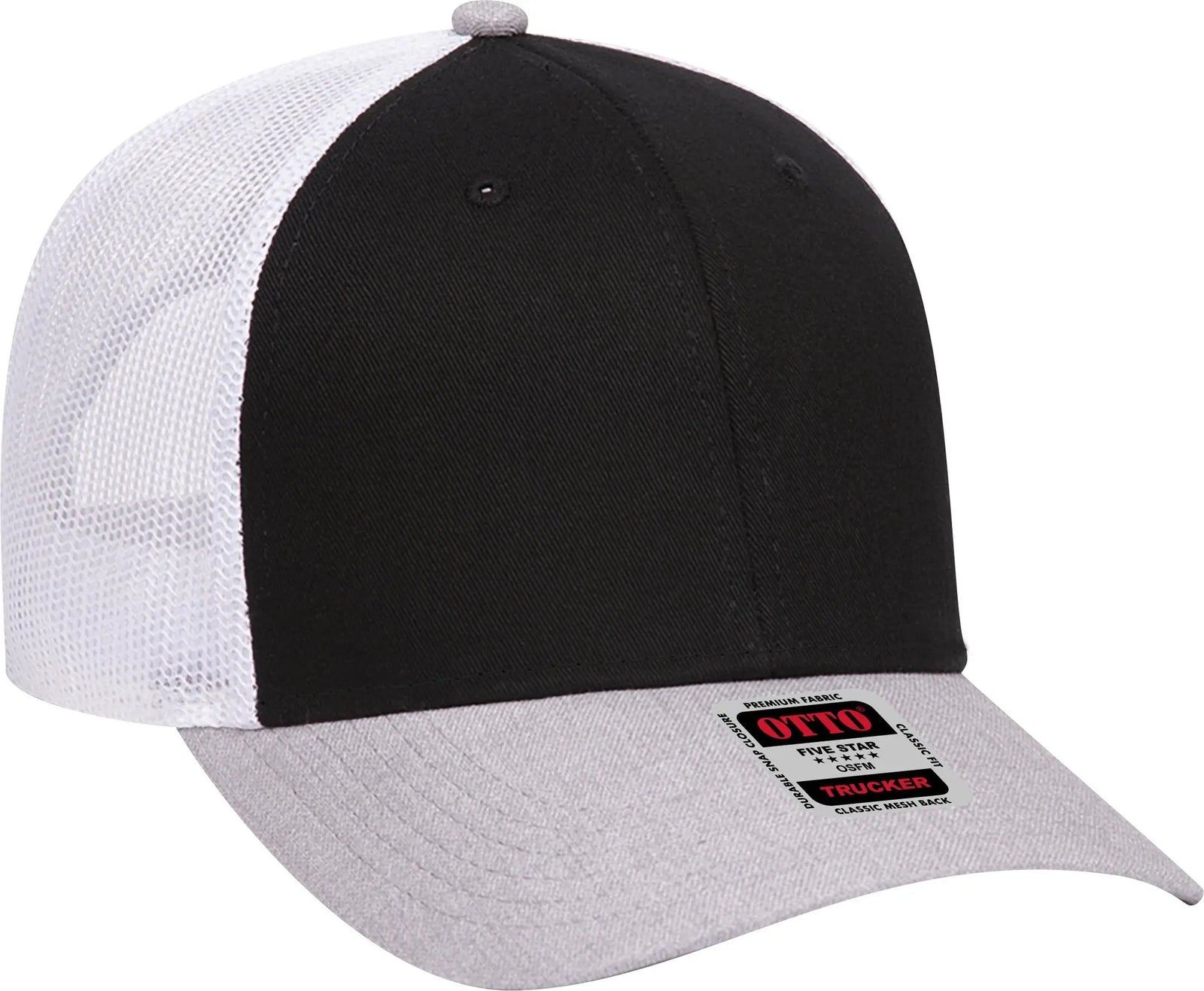 Otto 83-1239 6 Panel Low Profile Mesh Back Trucker Cap - Heathergray/black/white - 1/2’’ - 7 5/8’’