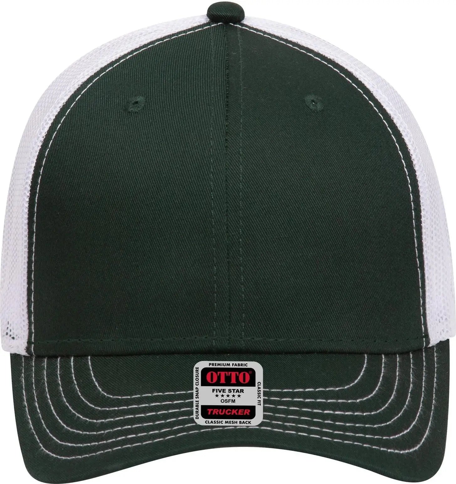 Otto 83-1239 6 Panel Low Profile Mesh Back Trucker Cap - Dk.grn/dk.grn/wht - 1/2’’ - 7 5/8’’