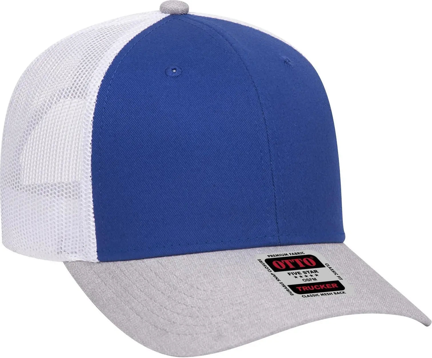 Otto 83-1239 6 Panel Low Profile Mesh Back Trucker Cap - Heathergray/royal/white - 1/2’’ - 7 5/8’’