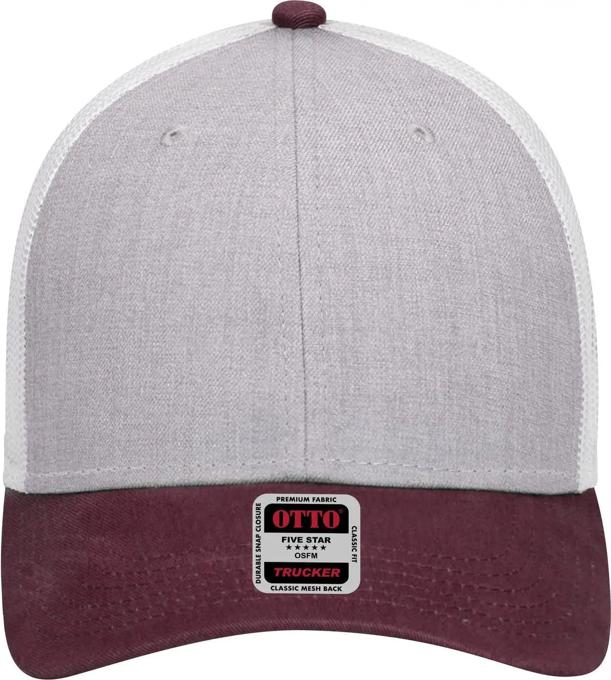 Otto 83-1239 6 Panel Low Profile Mesh Back Trucker Cap - Maroon/heathergray/white - 1/2’’ - 7 5/8’’