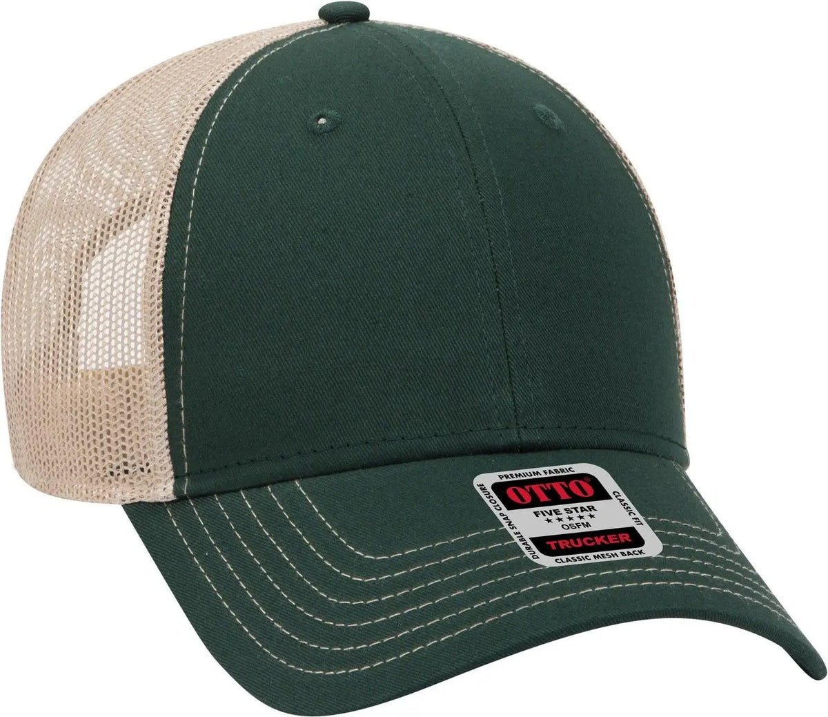 Otto 83-1239 6 Panel Low Profile Mesh Back Trucker Cap - Dk.grn/dk.grn/kha - 1/2’’ - 7 5/8’’