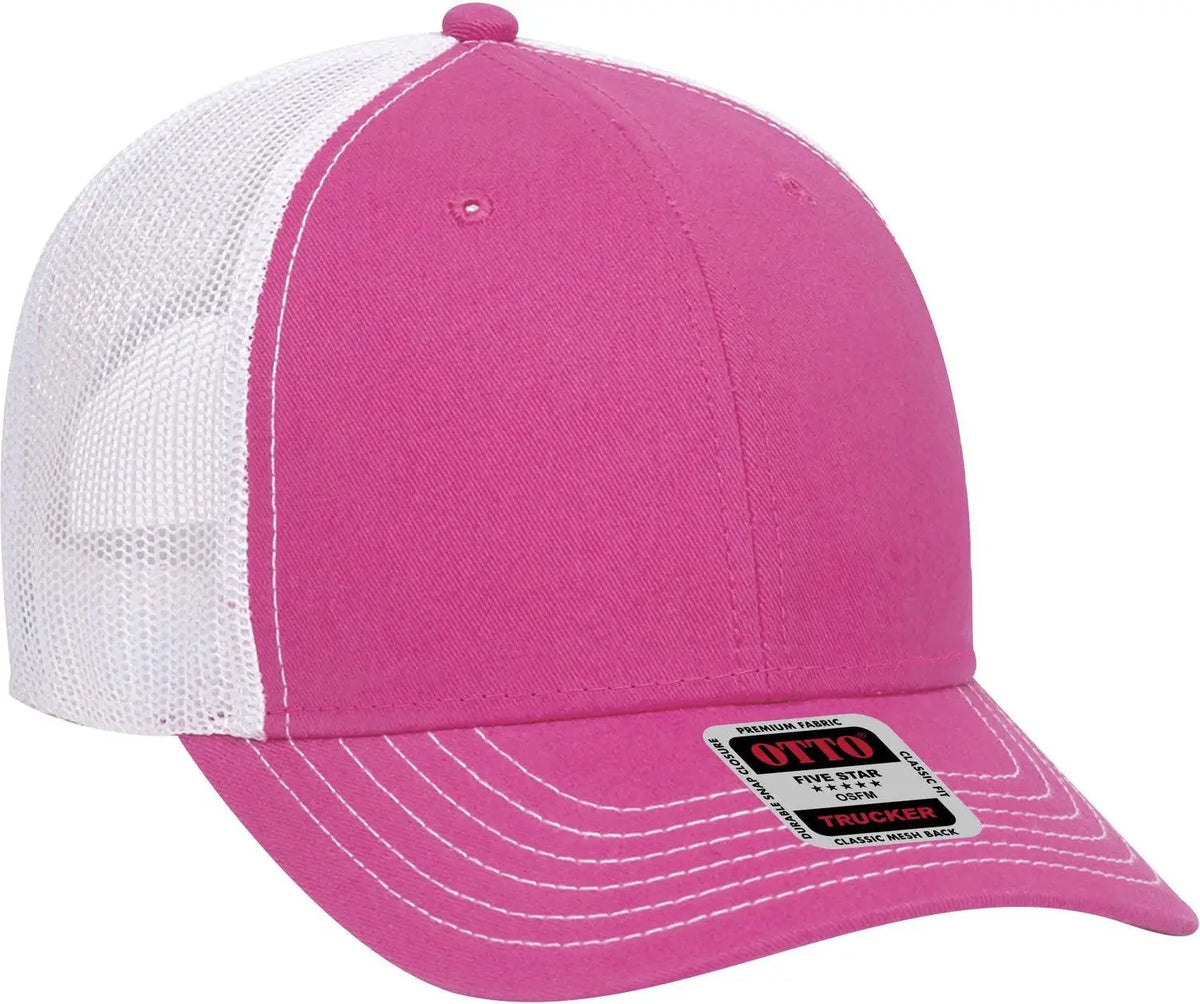 Otto 83-1239 6 Panel Low Profile Mesh Back Trucker Cap - H.pnk/h.pnk/wht - 1/2’’ - 7 5/8’’