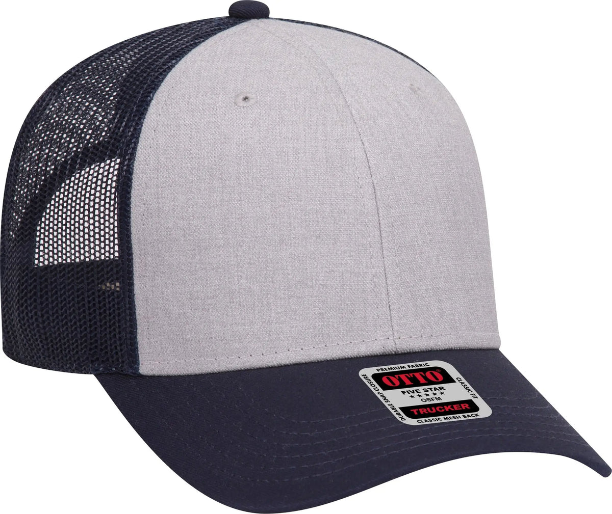 Otto 83-1239 6 Panel Low Profile Mesh Back Trucker Cap - Navy/heathergray/navy - 1/2’’ - 7 5/8’’