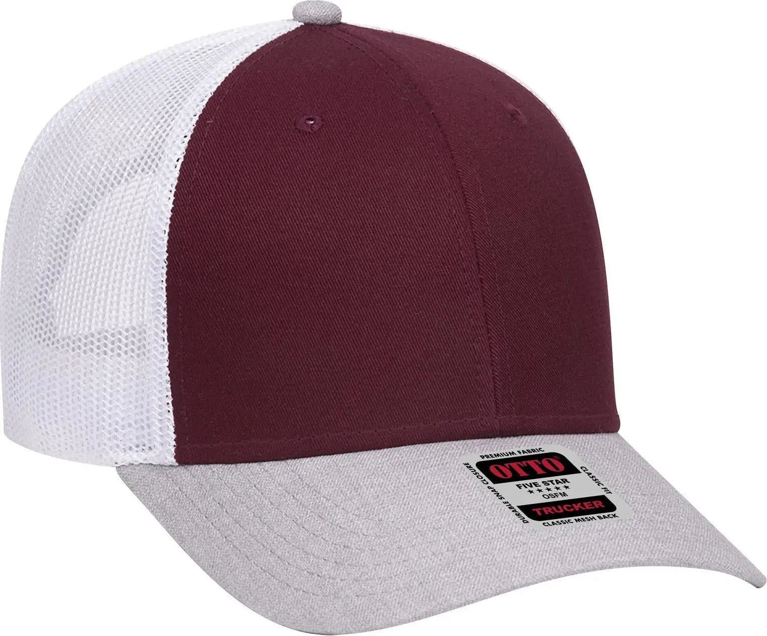 Otto 83-1239 6 Panel Low Profile Mesh Back Trucker Cap - Heathergray/maroon/white - 1/2’’ - 7 5/8’’