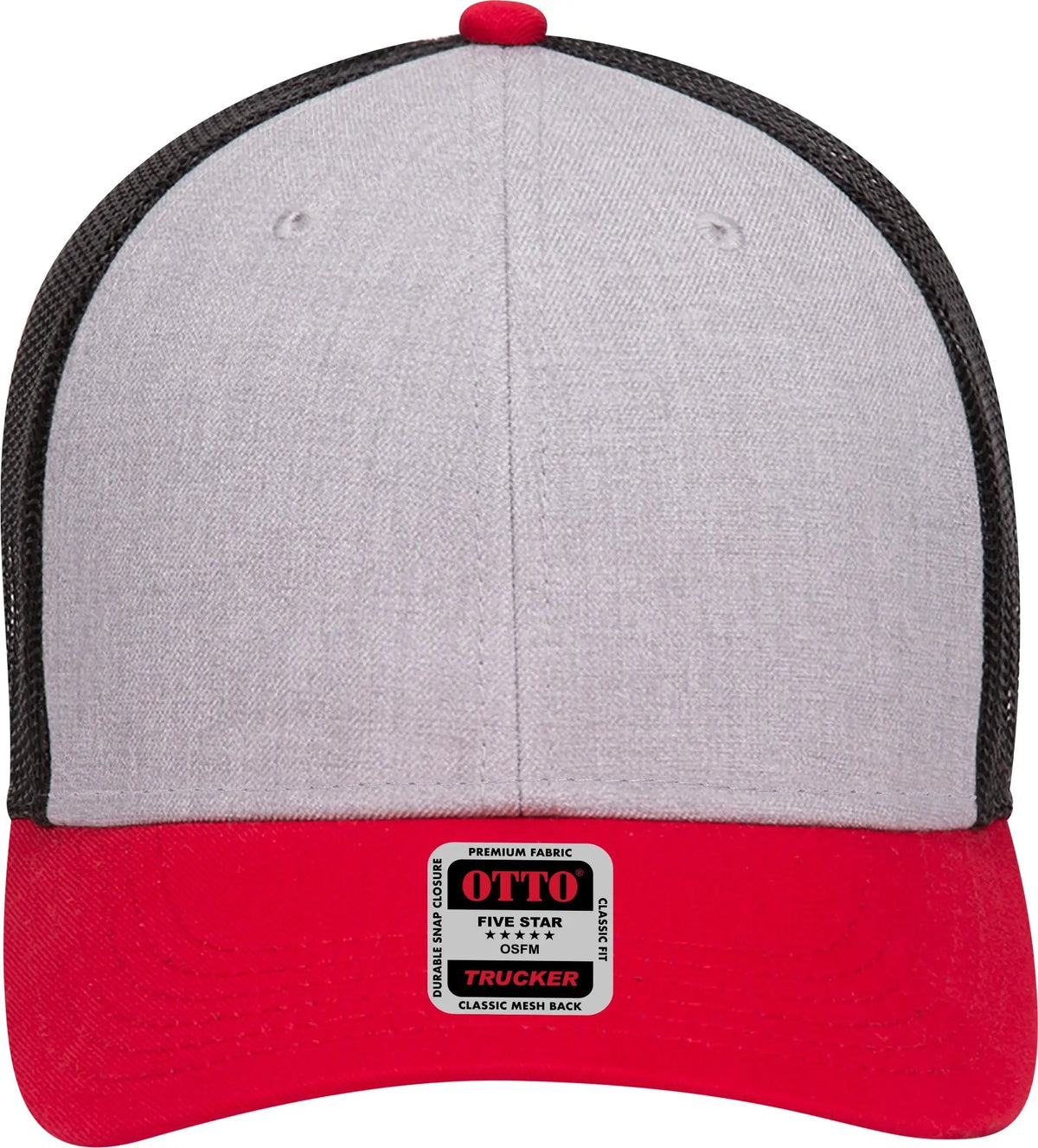 Otto 83-1239 6 Panel Low Profile Mesh Back Trucker Cap - Red/heathergry/black - 1/2’’ - 7 5/8’’