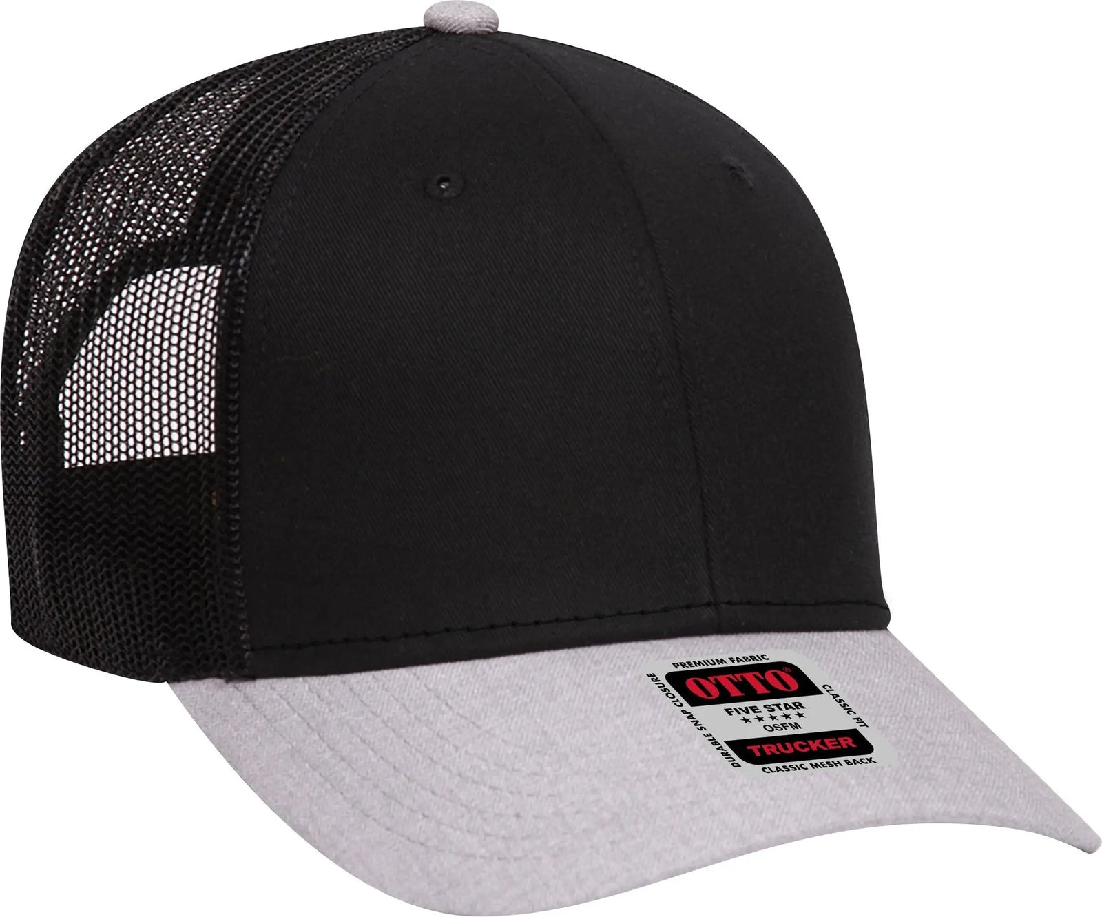 Otto 83-1239 6 Panel Low Profile Mesh Back Trucker Cap - Heathergray/black/black - 1/2’’ - 7 5/8’’