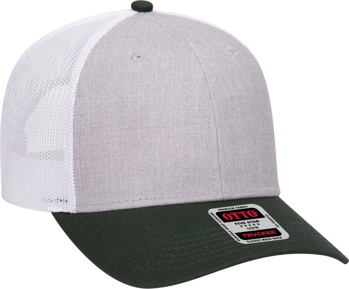 Otto 83-1239 6 Panel Low Profile Mesh Back Trucker Cap - Darkgreen/heathergray/white - 1/2’’ - 7 5/8’’