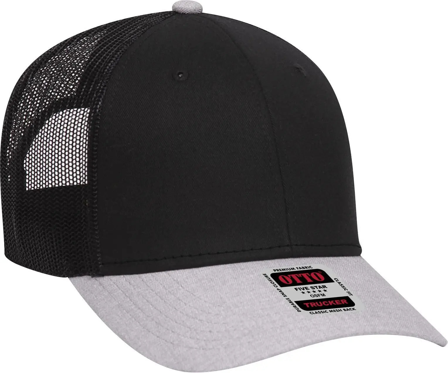 Otto 83-1239 6 Panel Low Profile Mesh Back Trucker Cap - Heathergray/black/black - 1/2’’ - 7 5/8’’