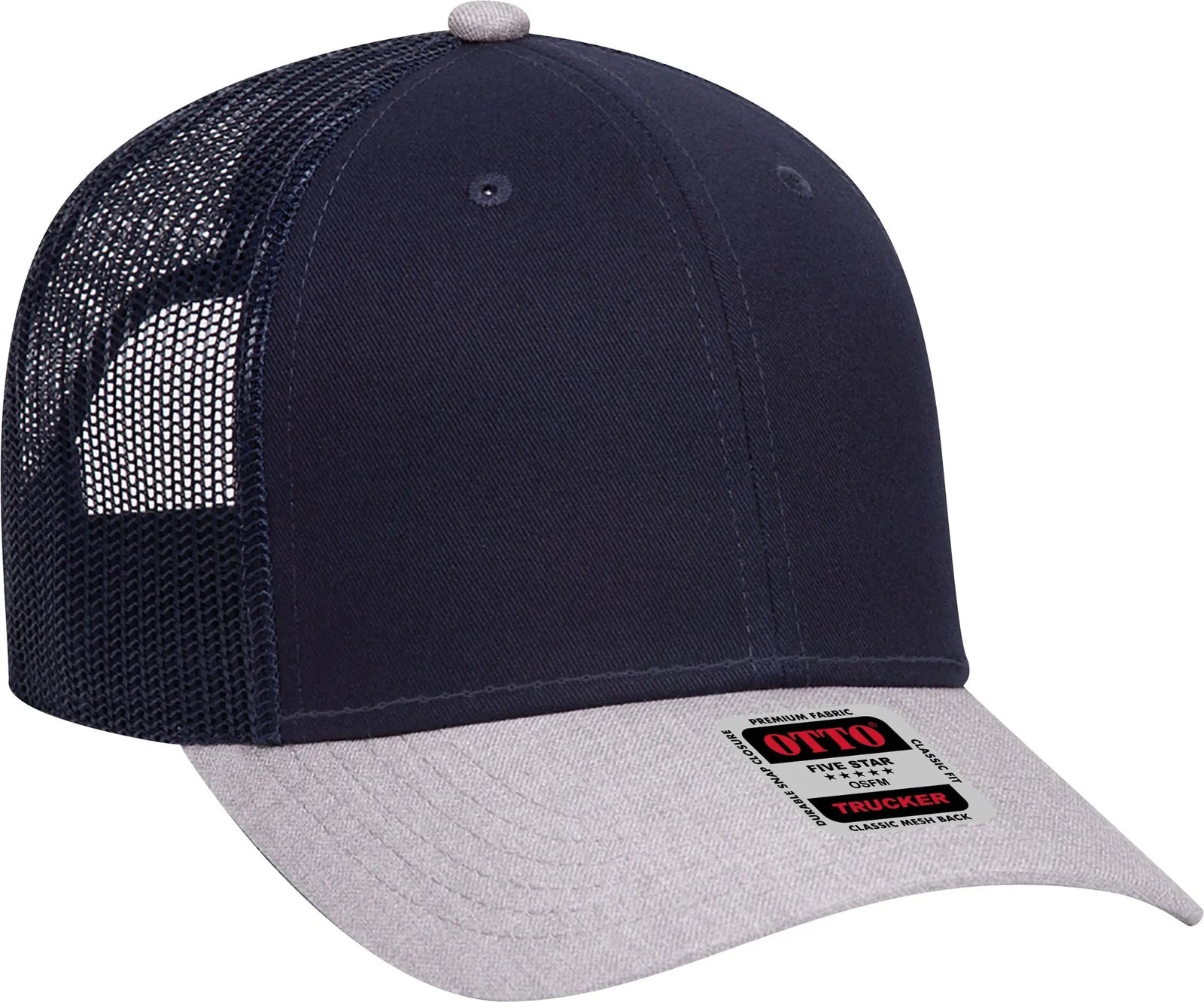 Otto 83-1239 6 Panel Low Profile Mesh Back Trucker Cap - Heathergray/navy/navy - 1/2’’ - 7 5/8’’