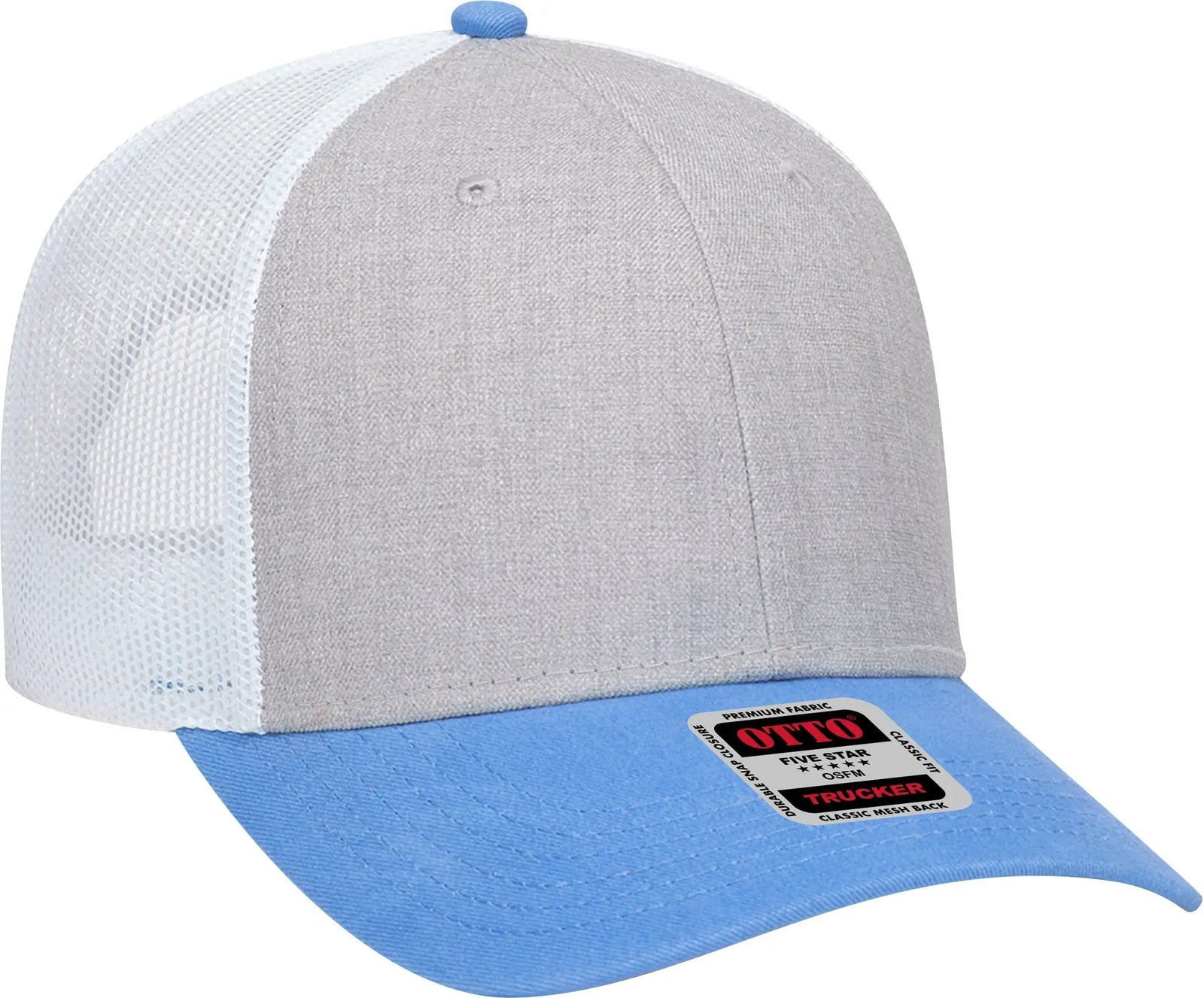 Otto 83-1239 6 Panel Low Profile Mesh Back Trucker Cap - Colombianblue/heathergray/white - 1/2’’ - 7 5/8’’