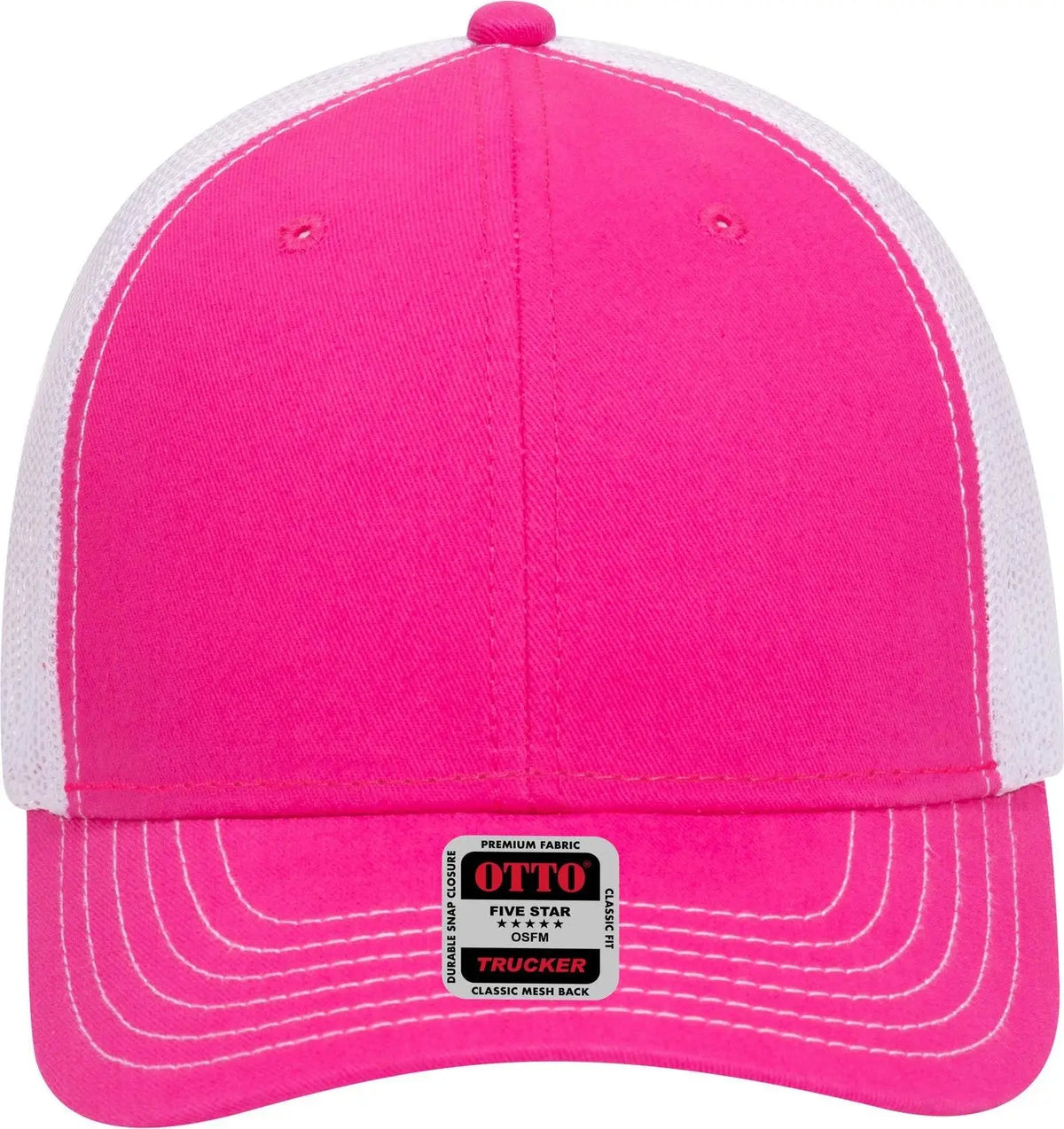 Otto 83-1239 6 Panel Low Profile Mesh Back Trucker Cap - H.pnk/h.pnk/wht - 1/2’’ - 7 5/8’’