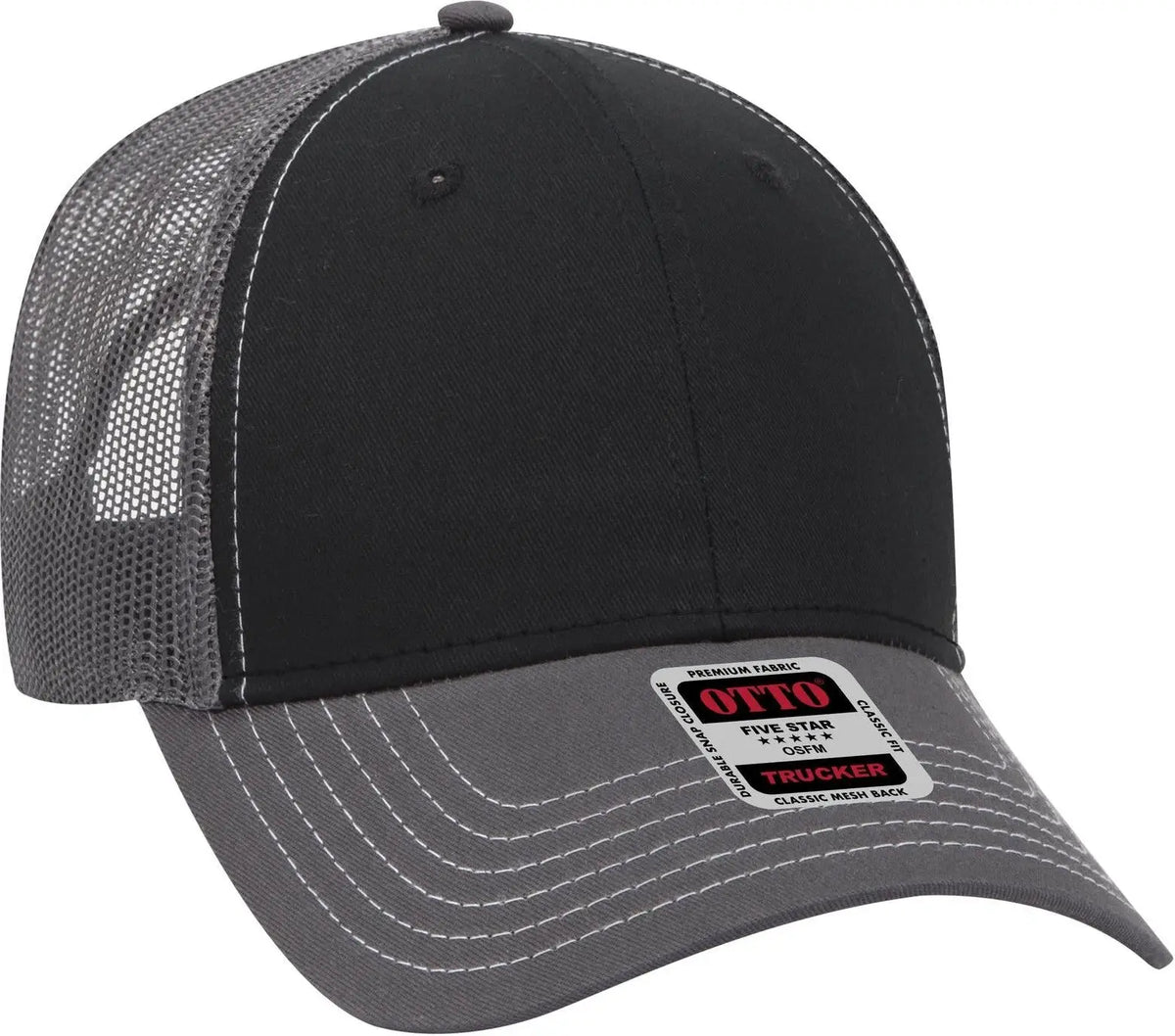 Otto 83-1239 6 Panel Low Profile Mesh Back Trucker Cap - Ch.gry/blk/ch.gry - 1/2’’ - 7 5/8’’
