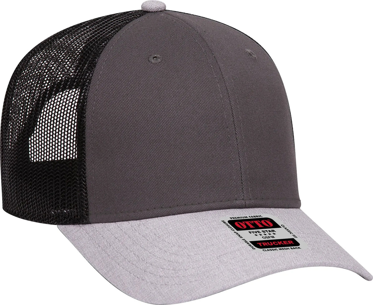 Otto 83-1239 6 Panel Low Profile Mesh Back Trucker Cap - Ht.gray/char.gray/blk - 1/2’’ - 7 5/8’’