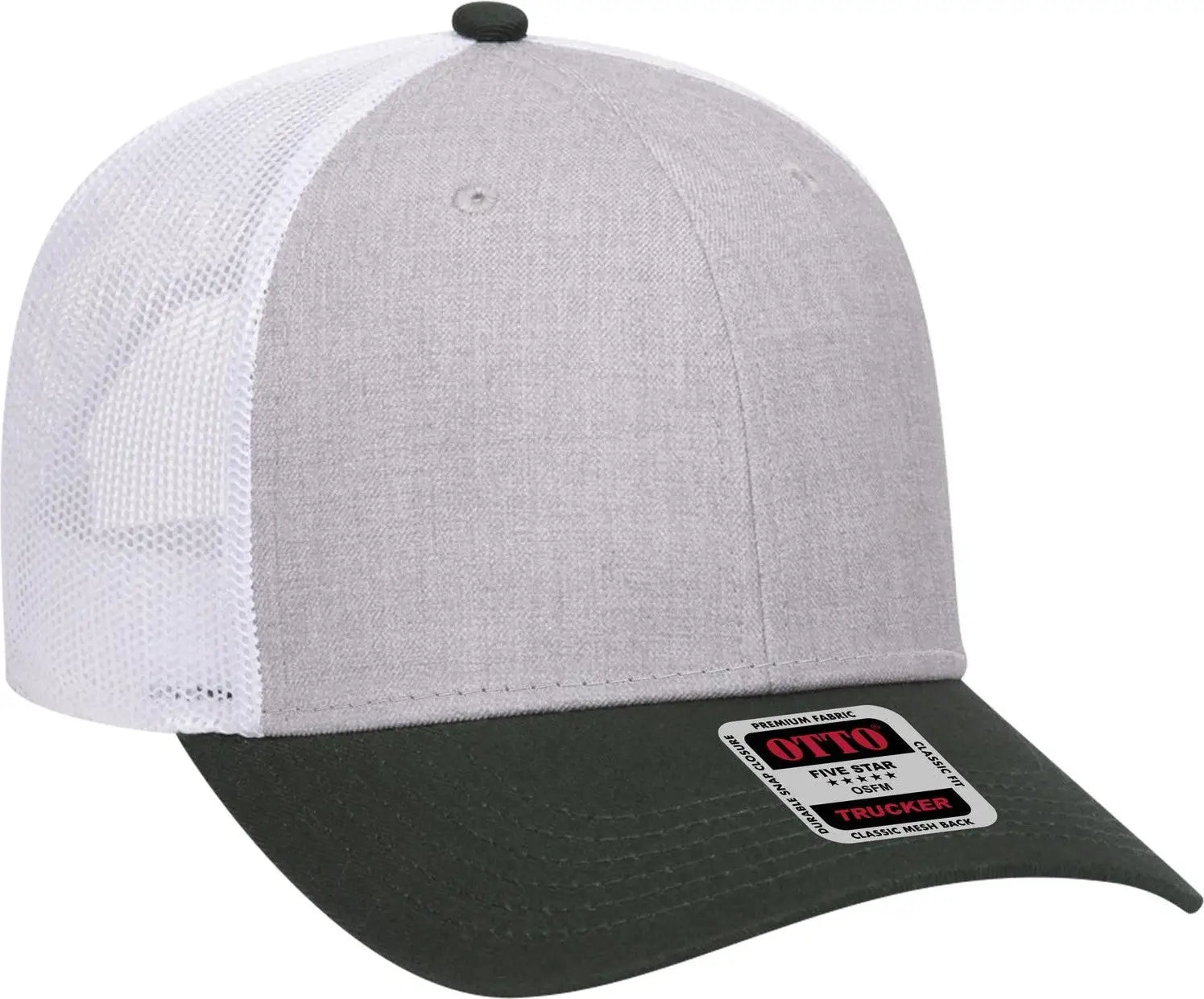 Otto 83-1239 6 Panel Low Profile Mesh Back Trucker Cap - Darkgreen/heathergray/white - 1/2’’ - 7 5/8’’