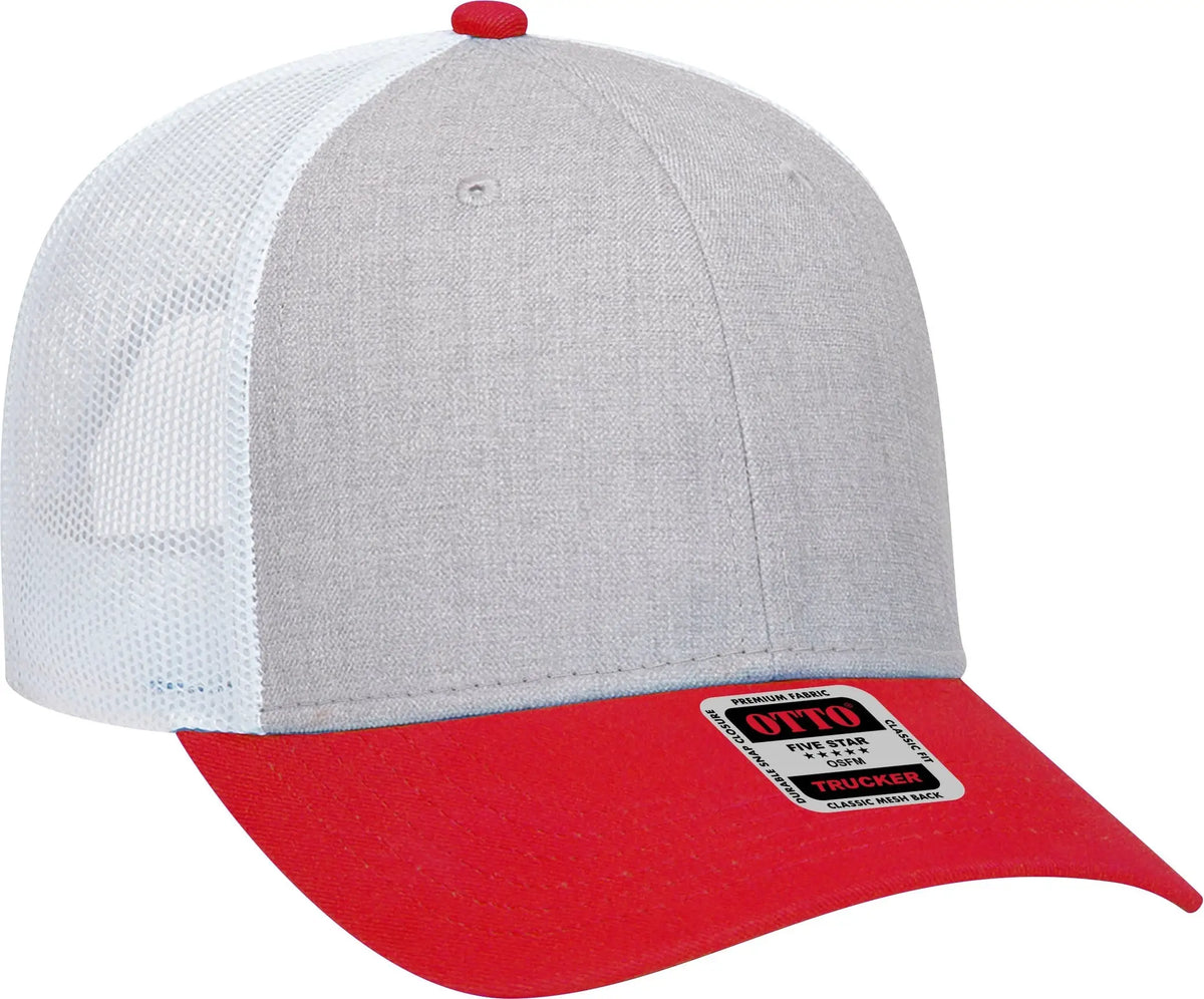 Otto 83-1239 6 Panel Low Profile Mesh Back Trucker Cap - Red/heathergry/white - 1/2’’ - 7 5/8’’