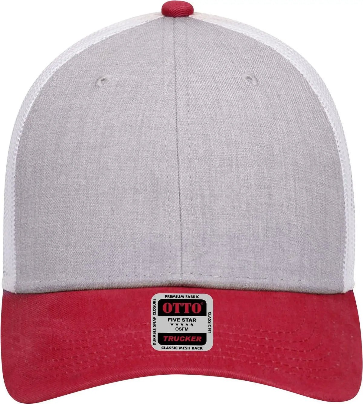 Otto 83-1239 6 Panel Low Profile Mesh Back Trucker Cap - Red/heathergry/white - 1/2’’ - 7 5/8’’