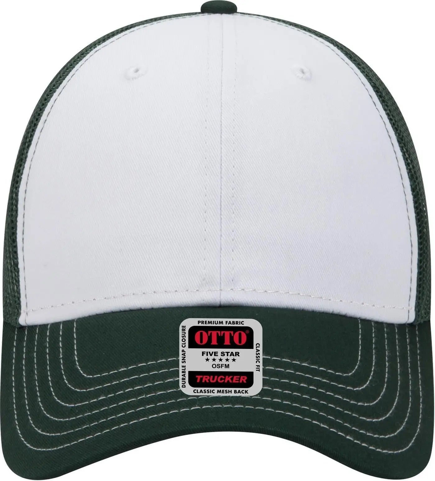 Otto 83-1239 6 Panel Low Profile Mesh Back Trucker Cap - Dk.grn/wht/dk.grn - 1/2’’ - 7 5/8’’