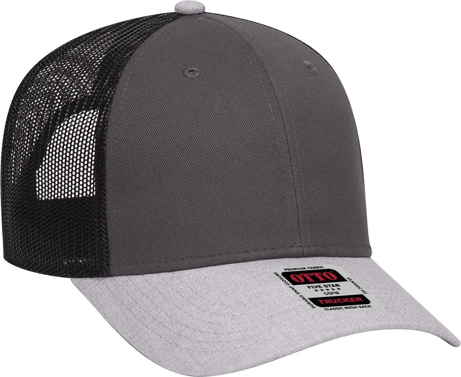 Otto 83-1239 6 Panel Low Profile Mesh Back Trucker Cap - Ht.gray/char.gray/blk - 1/2’’ - 7 5/8’’