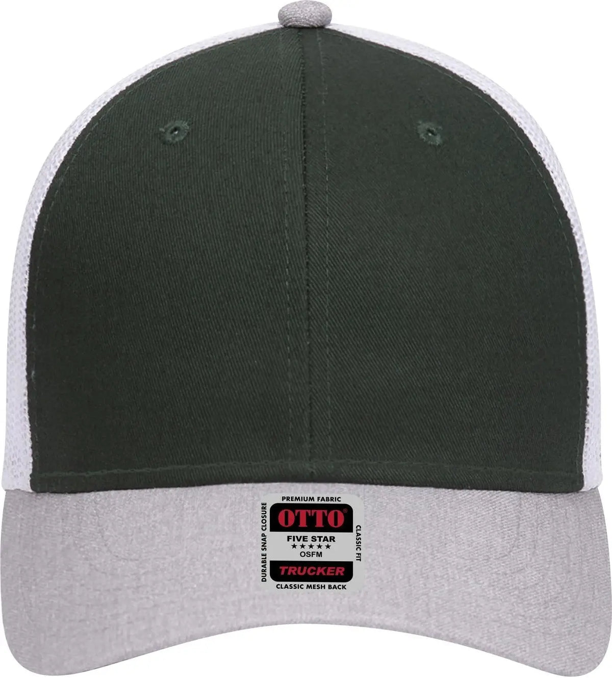 Otto 83-1239 6 Panel Low Profile Mesh Back Trucker Cap - Heathergray/darkgreen/white - 1/2’’ - 7 5/8’’