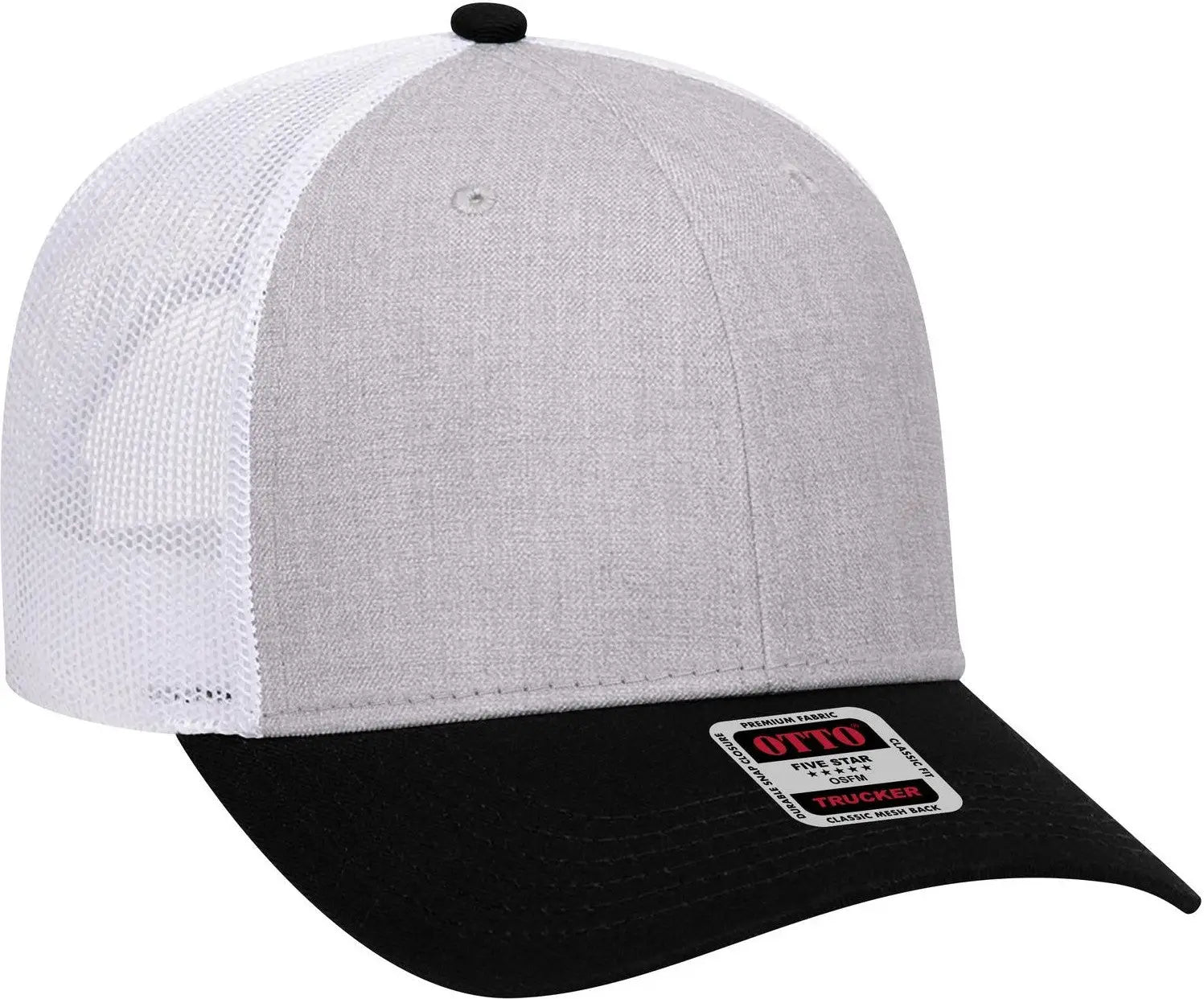 Otto 83-1239 6 Panel Low Profile Mesh Back Trucker Cap - Black/heathergray/white - 1/2’’ - 7 5/8’’