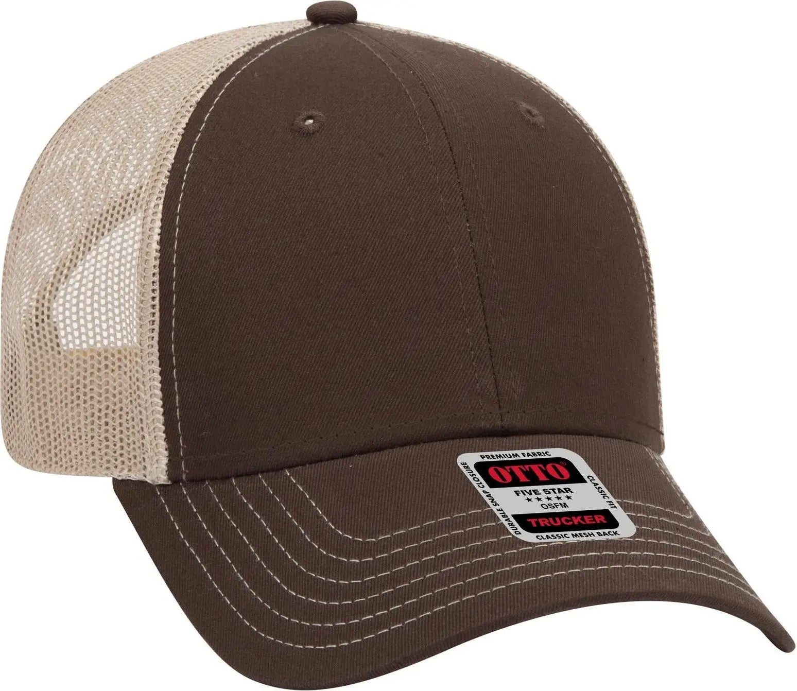 Otto 83-1239 6 Panel Low Profile Mesh Back Trucker Cap - Dk.brn/dk.brn/kha - 1/2’’ - 7 5/8’’