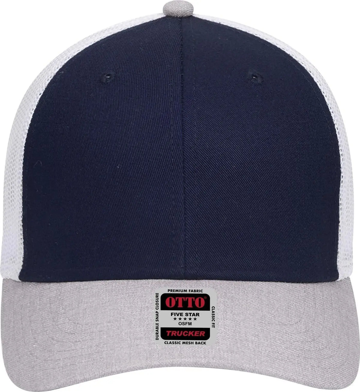 Otto 83-1239 6 Panel Low Profile Mesh Back Trucker Cap - Heathergray/navy/white - 1/2’’ - 7 5/8’’