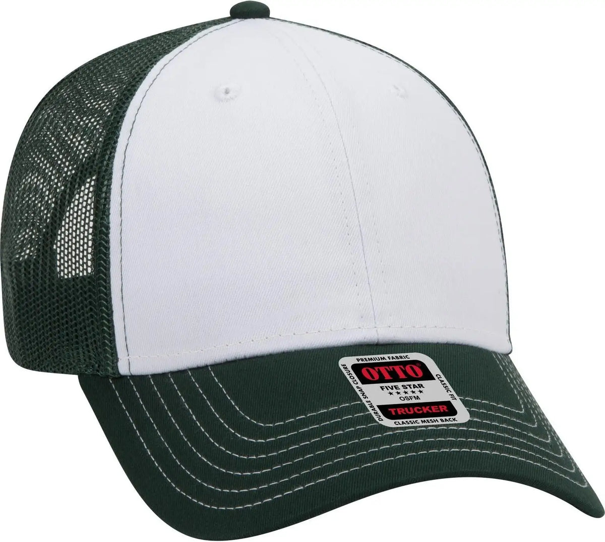 Otto 83-1239 6 Panel Low Profile Mesh Back Trucker Cap - Dk.grn/wht/dk.grn - 1/2’’ - 7 5/8’’