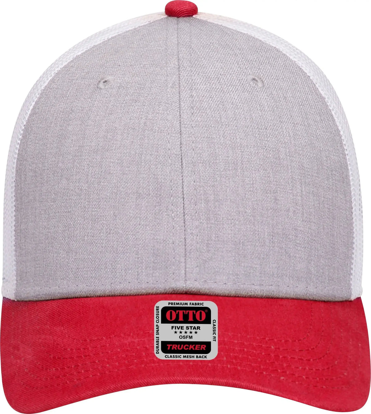 Otto 83-1239 6 Panel Low Profile Mesh Back Trucker Cap - Red/heathergry/white - 1/2’’ - 7 5/8’’