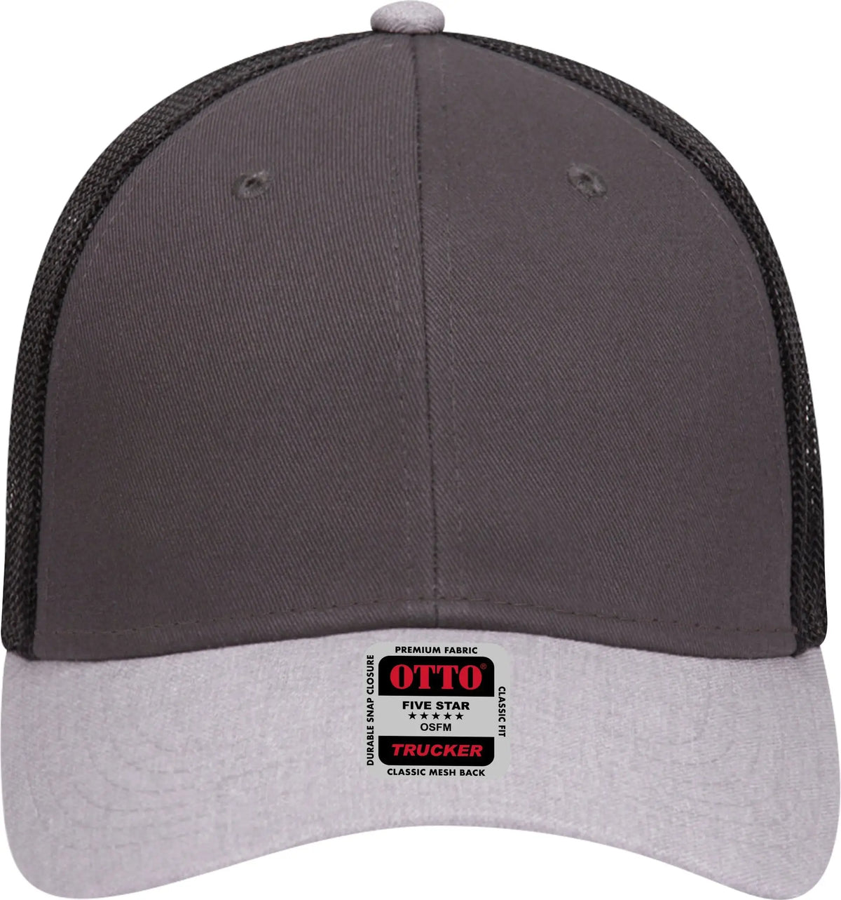 Otto 83-1239 6 Panel Low Profile Mesh Back Trucker Cap - Ht.gray/char.gray/blk - 1/2’’ - 7 5/8’’
