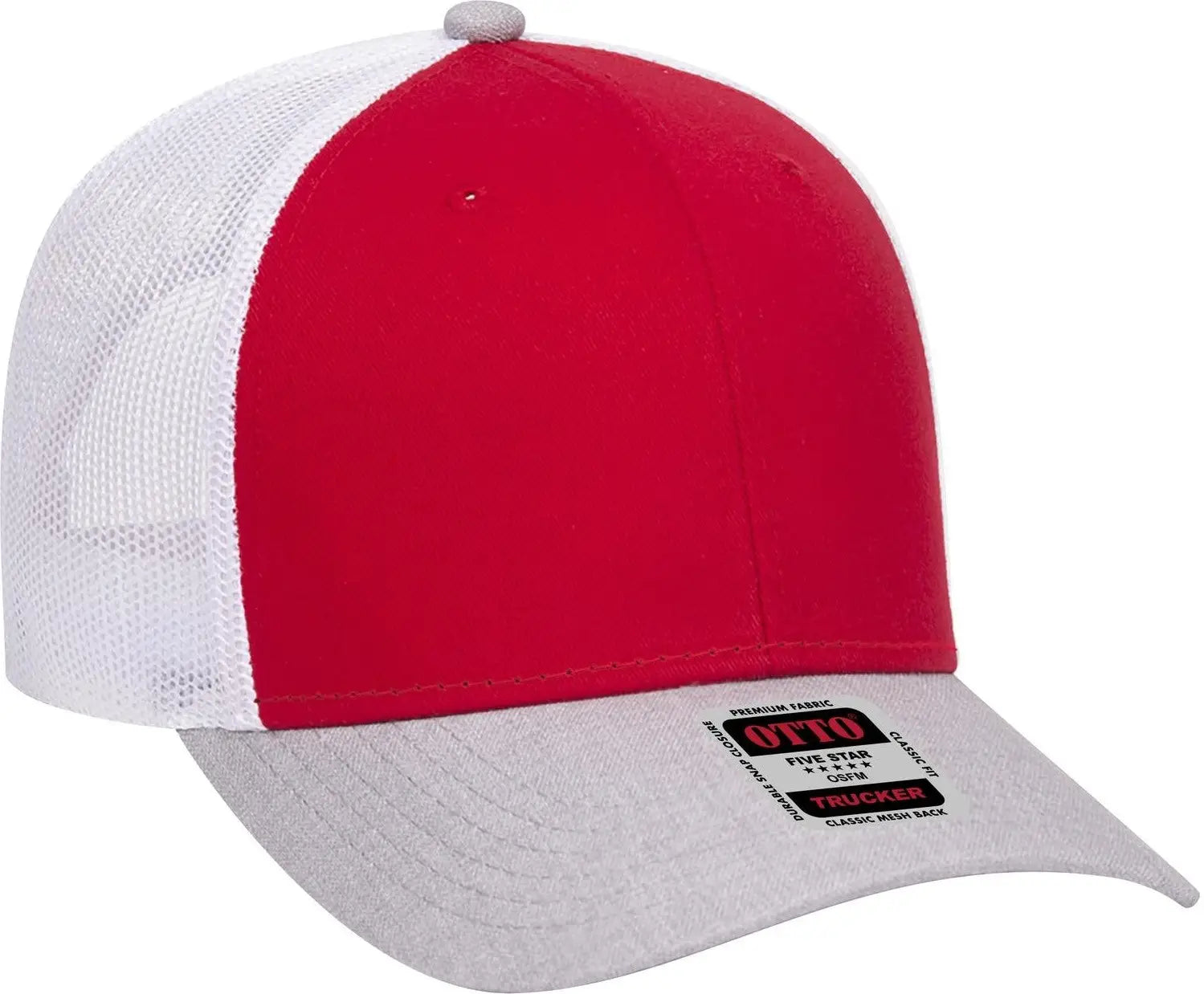 Otto 83-1239 6 Panel Low Profile Mesh Back Trucker Cap - Heathergray/red/white - 1/2’’ - 7 5/8’’