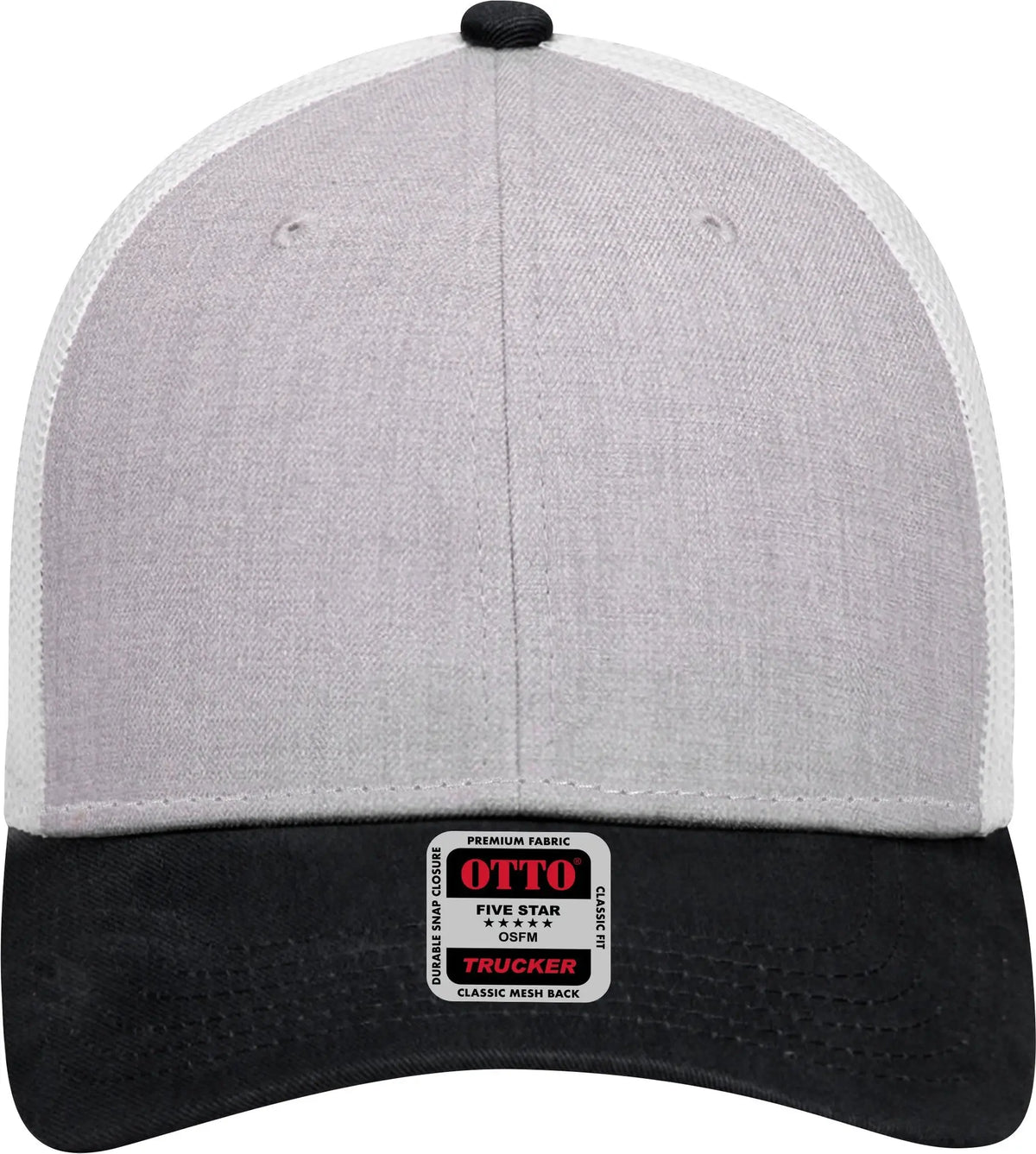 Otto 83-1239 6 Panel Low Profile Mesh Back Trucker Cap - Black/heathergray/white - 1/2’’ - 7 5/8’’