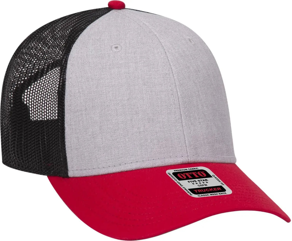 Otto 83-1239 6 Panel Low Profile Mesh Back Trucker Cap - Red/heathergry/black - 1/2’’ - 7 5/8’’