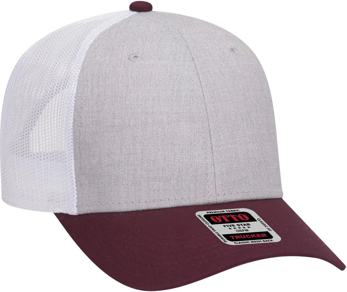 Otto 83-1239 6 Panel Low Profile Mesh Back Trucker Cap - Maroon/heathergray/white - 1/2’’ - 7 5/8’’