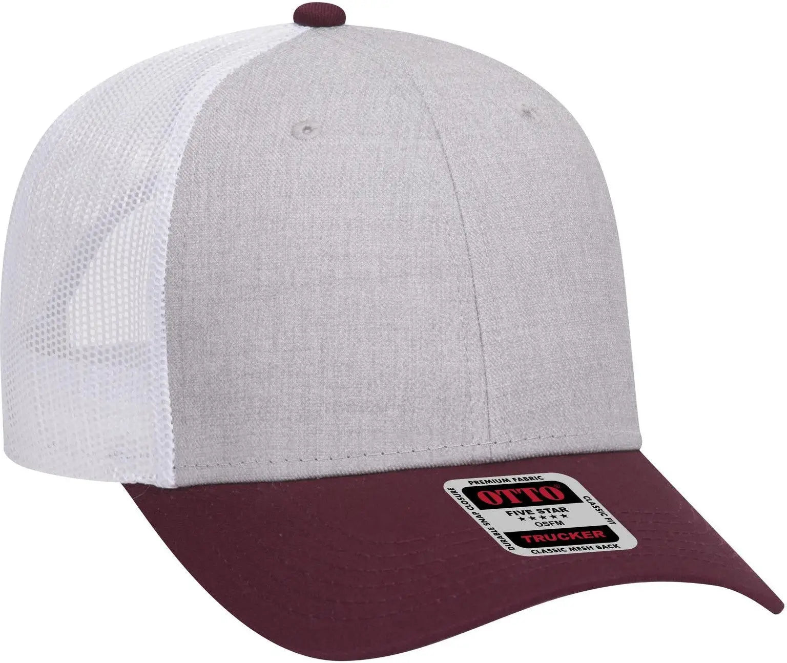 Otto 83-1239 6 Panel Low Profile Mesh Back Trucker Cap - Maroon/heathergray/white - 1/2’’ - 7 5/8’’