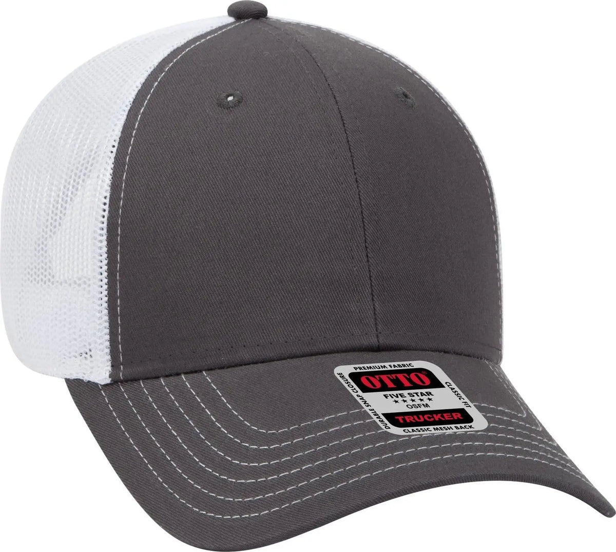 Otto 83-1239 6 Panel Low Profile Mesh Back Trucker Cap - Ch.gry/ch.gry/wht - 1/2’’ - 7 5/8’’