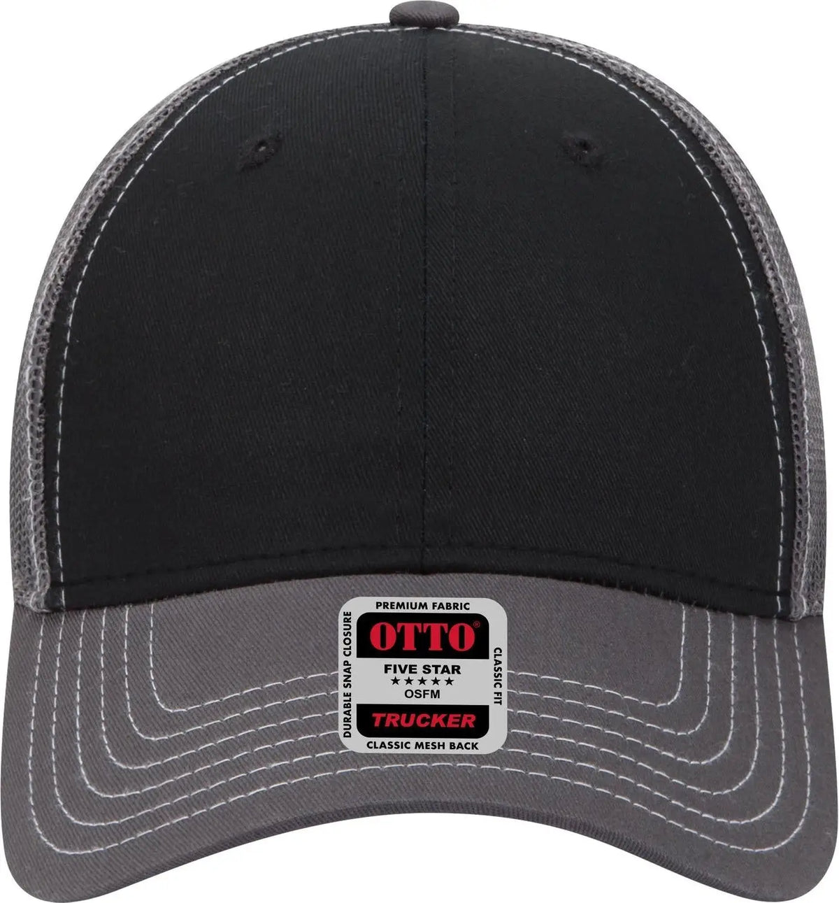 Otto 83-1239 6 Panel Low Profile Mesh Back Trucker Cap - Ch.gry/blk/ch.gry - 1/2’’ - 7 5/8’’