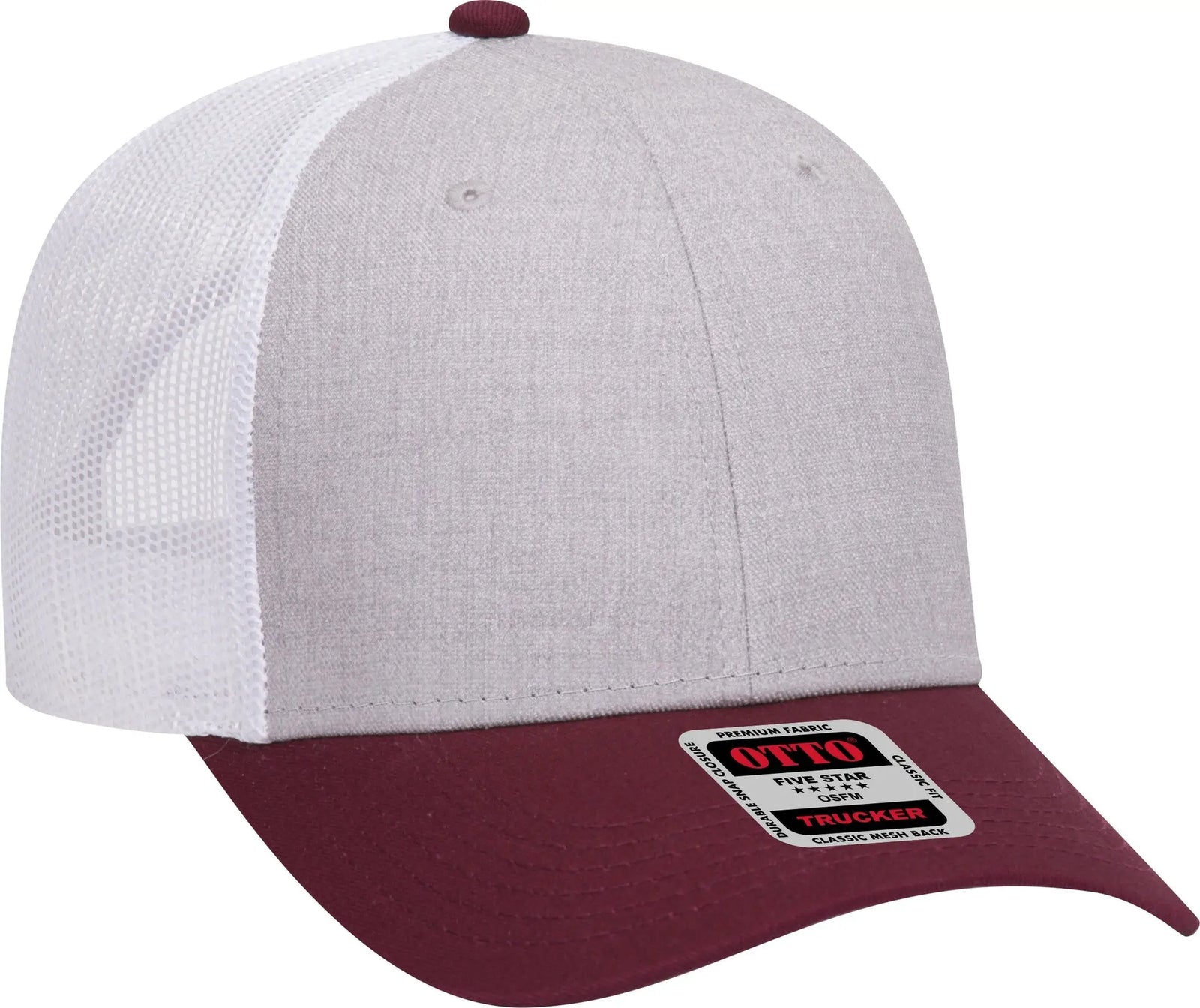 Otto 83-1239 6 Panel Low Profile Mesh Back Trucker Cap - Maroon/heathergray/white - 1/2’’ - 7 5/8’’