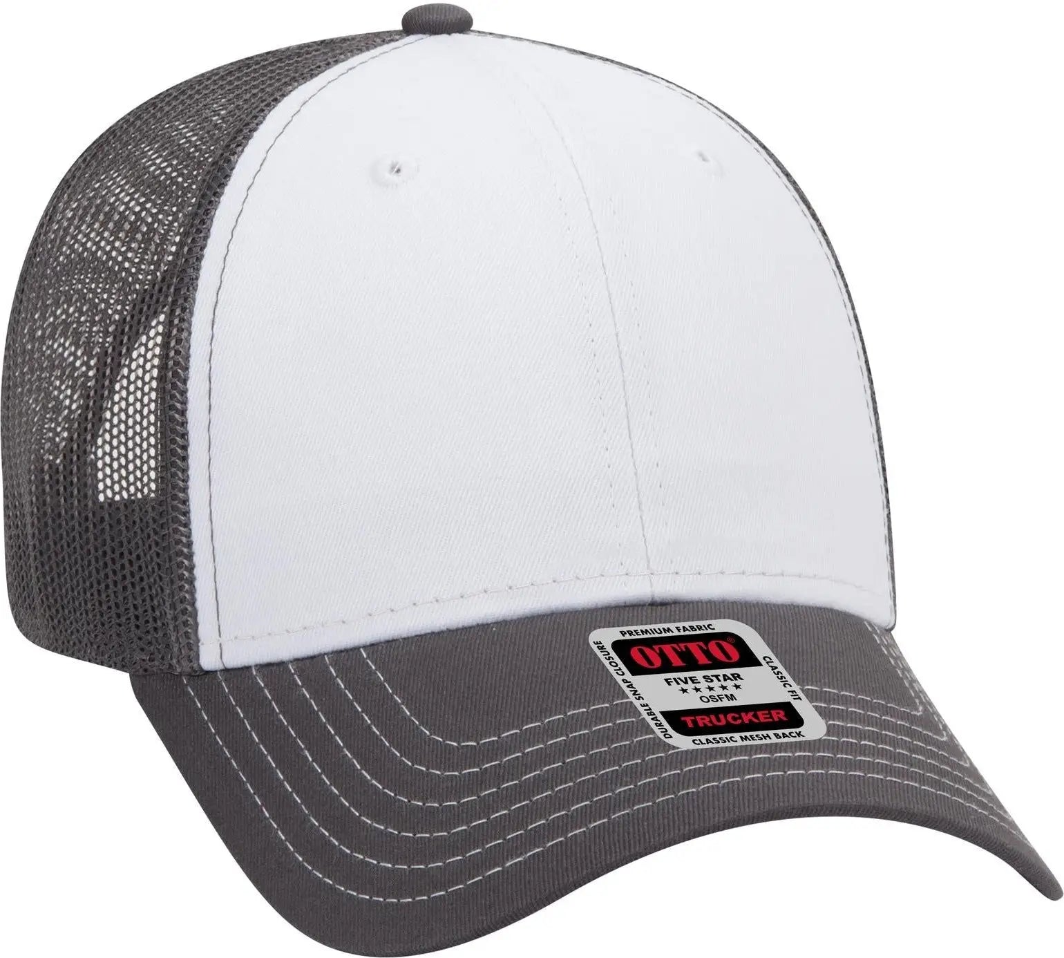Otto 83-1239 6 Panel Low Profile Mesh Back Trucker Cap - Ch.gry/wht/ch.gry - 1/2’’ - 7 5/8’’