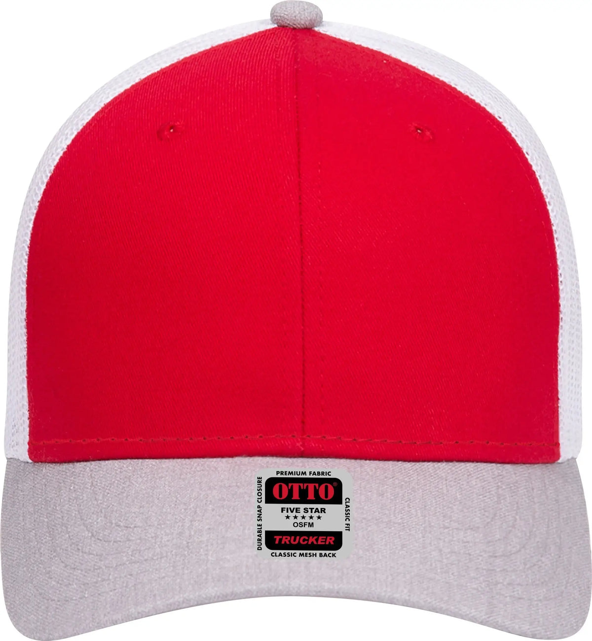 Otto 83-1239 6 Panel Low Profile Mesh Back Trucker Cap - Heathergray/red/white - 1/2’’ - 7 5/8’’
