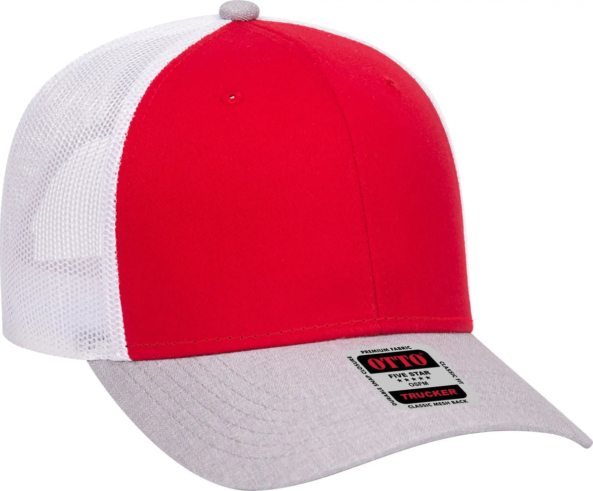 Otto 83-1239 6 Panel Low Profile Mesh Back Trucker Cap - Heathergray/red/white - 1/2’’ - 7 5/8’’
