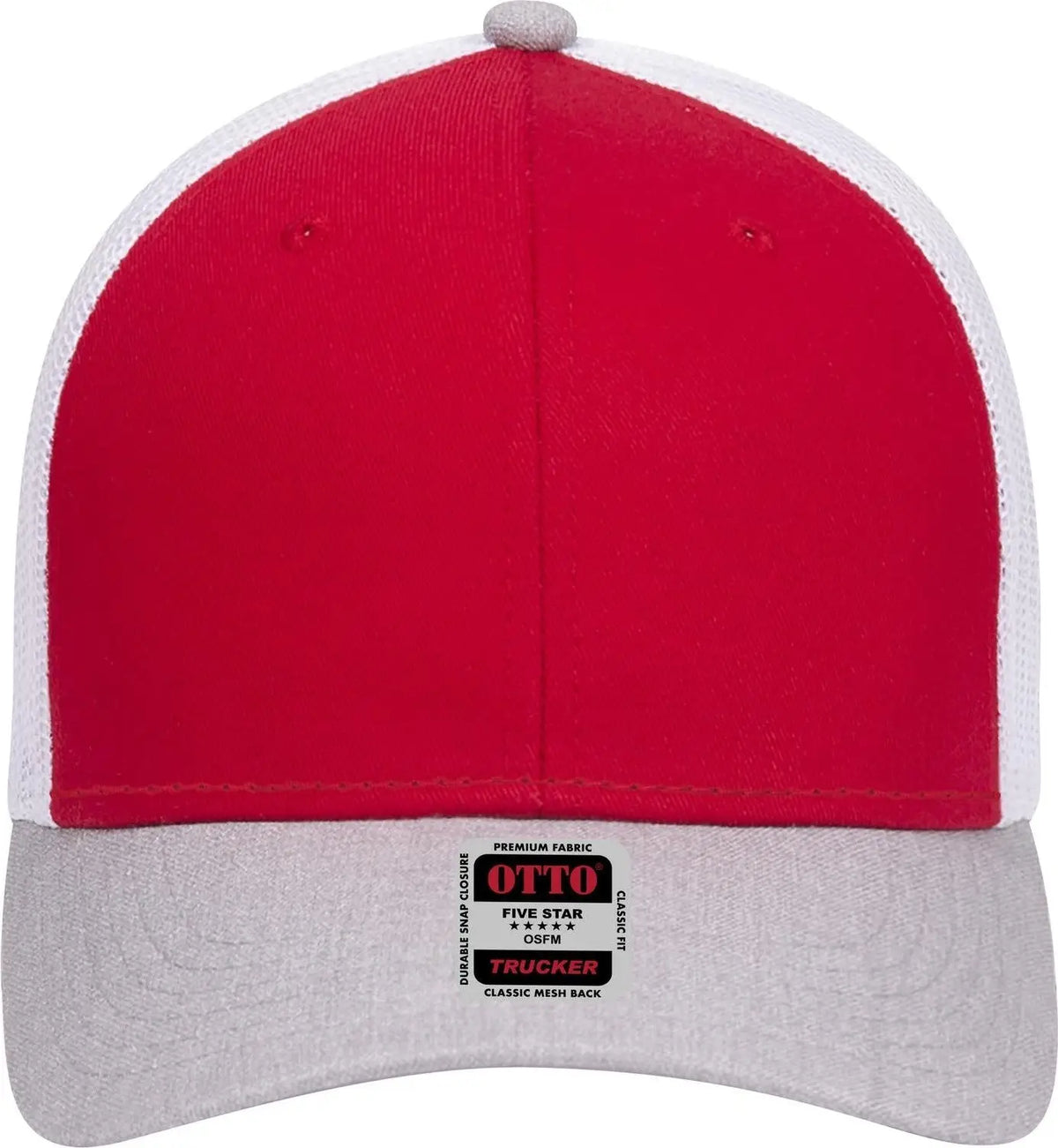 Otto 83-1239 6 Panel Low Profile Mesh Back Trucker Cap - Heathergray/red/white - 1/2’’ - 7 5/8’’