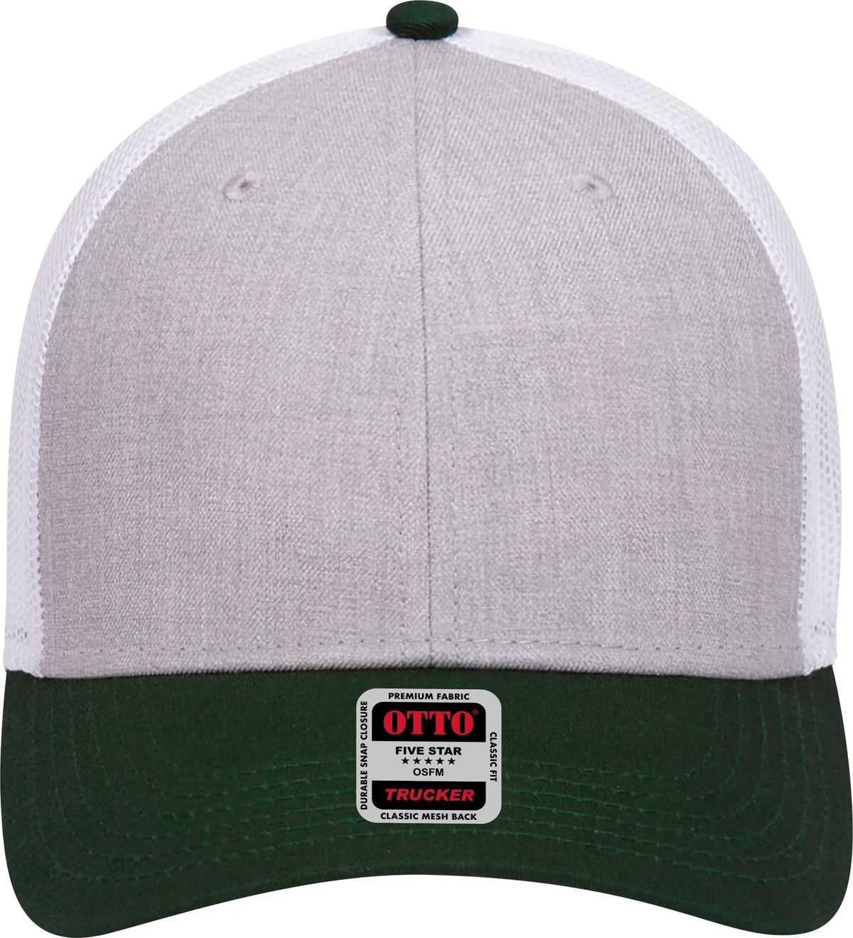 Otto 83-1239 6 Panel Low Profile Mesh Back Trucker Cap - Darkgreen/heathergray/white - 1/2’’ - 7 5/8’’