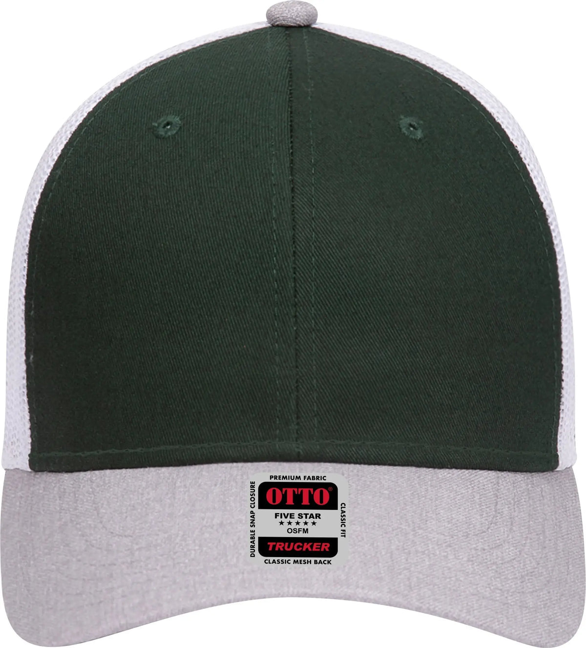 Otto 83-1239 6 Panel Low Profile Mesh Back Trucker Cap - Heathergray/darkgreen/white - 1/2’’ - 7 5/8’’