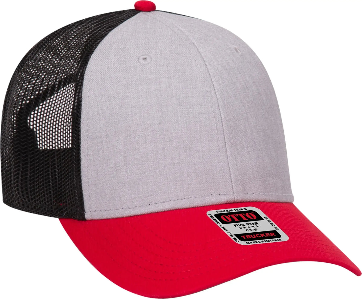Otto 83-1239 6 Panel Low Profile Mesh Back Trucker Cap - Red/heathergry/black - 1/2’’ - 7 5/8’’