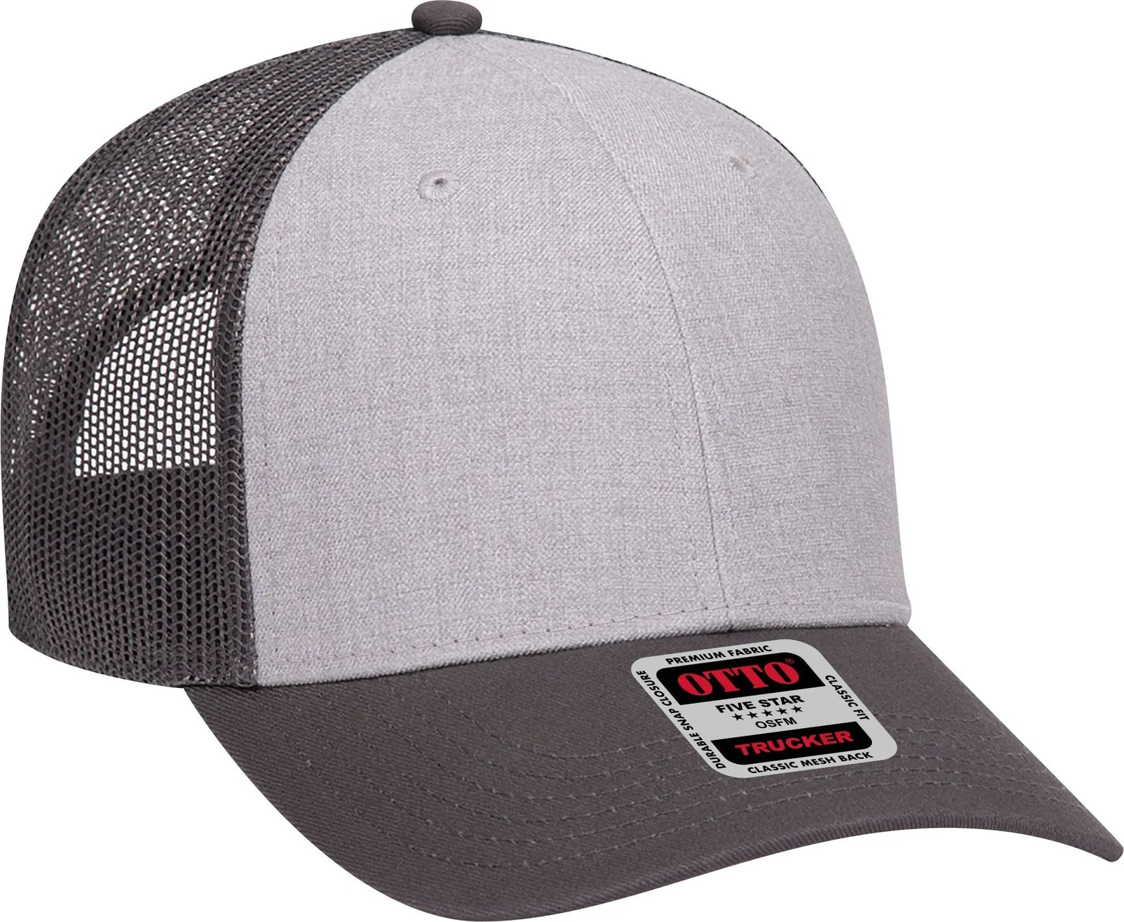 Otto 83-1239 6 Panel Low Profile Mesh Back Trucker Cap - Charcoalgray/heathergray/charcoalgray - 1/2’’ - 7 5/8’’
