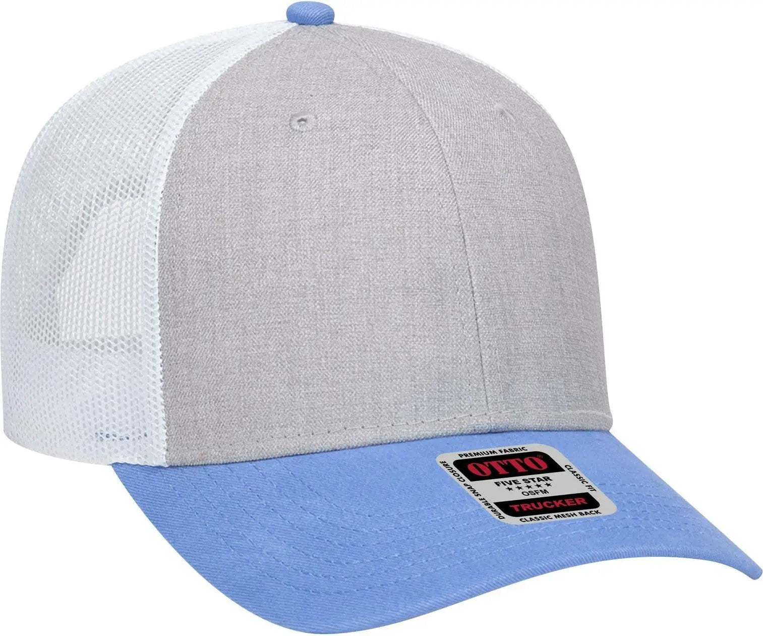 Otto 83-1239 6 Panel Low Profile Mesh Back Trucker Cap - Colombianblue/heathergray/white - 1/2’’ - 7 5/8’’