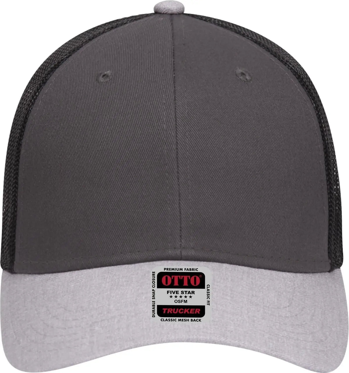 Otto 83-1239 6 Panel Low Profile Mesh Back Trucker Cap - Ht.gray/char.gray/blk - 1/2’’ - 7 5/8’’