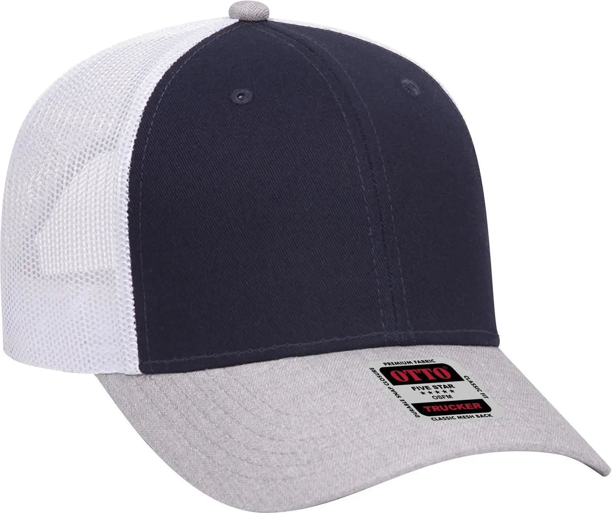 Otto 83-1239 6 Panel Low Profile Mesh Back Trucker Cap - Heathergray/navy/white - 1/2’’ - 7 5/8’’
